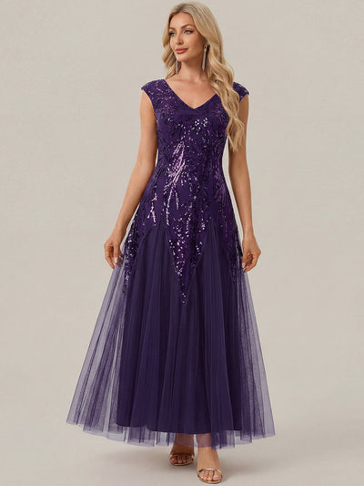 ever FREYA|Robe Longue de Soirée Chic en Tulle Brodé de Fleurs et Sequins