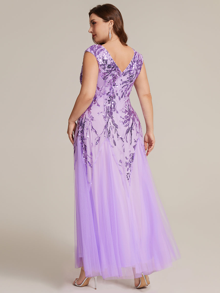 robe longue sans manches décolletée en V brodée de fleurs en A #Couleur_Lilas Givré