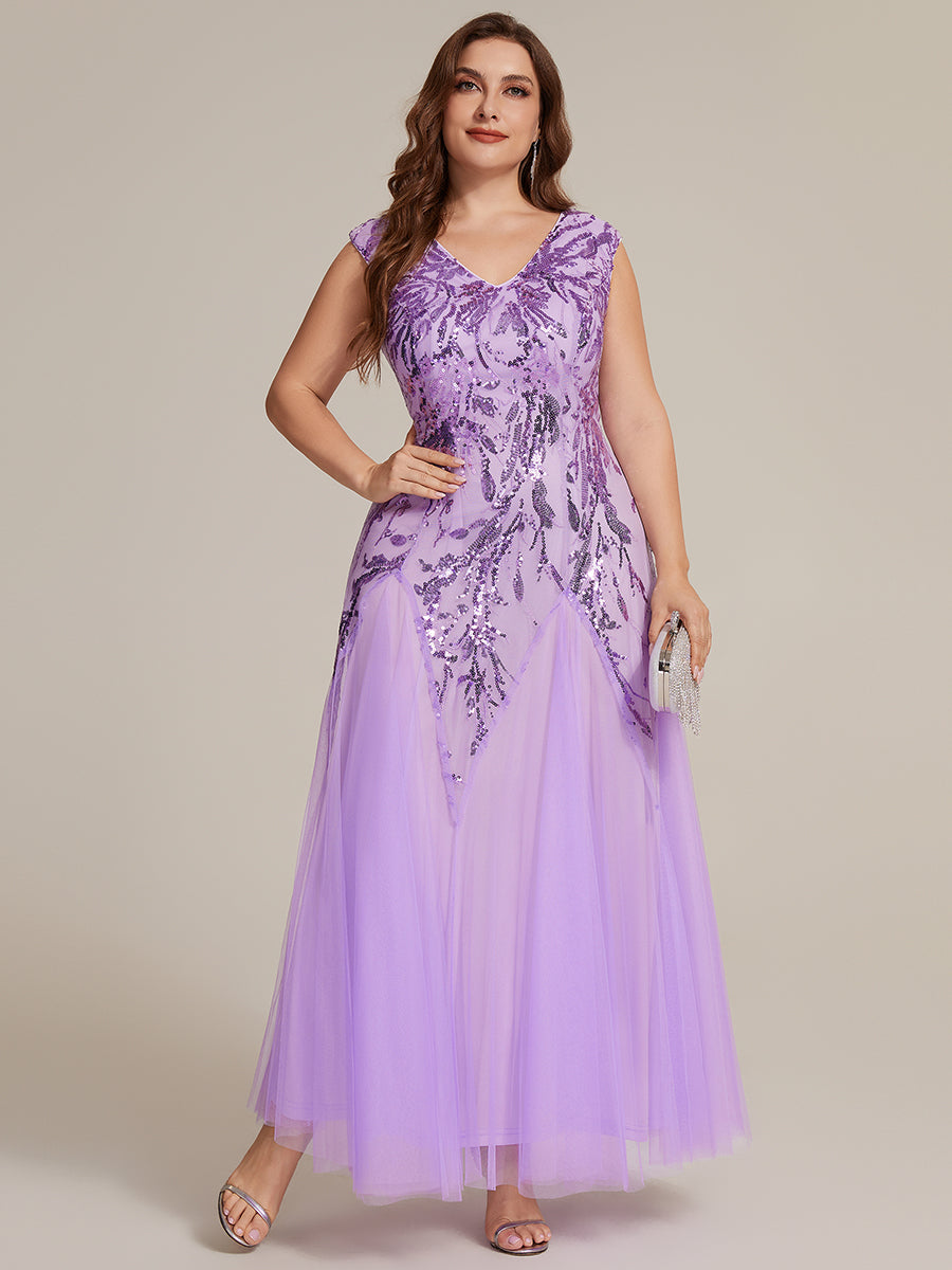 robe longue sans manches décolletée en V brodée de fleurs en A #Couleur_Lilas Givré