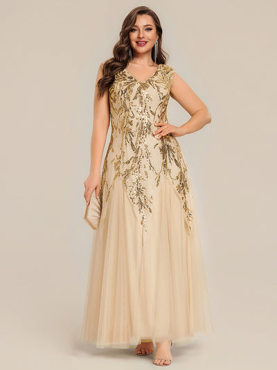 pretty FREYA|Robe Longue de Soirée Grande Taille Col V avec Broderies et Détails Brillants