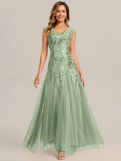 ever FREYA|Robe Longue de Soirée Chic en Tulle Brodé de Fleurs et Sequins