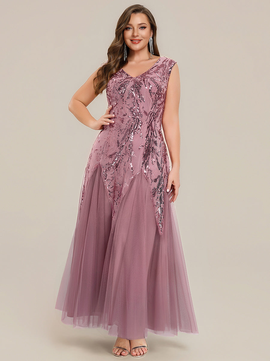 robe longue sans manches décolletée en V brodée de fleurs en A #Couleur_Orchidee