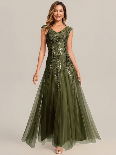 ever FREYA|Robe Longue de Soirée Chic en Tulle Brodé de Fleurs et Sequins