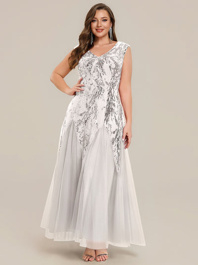 pretty FREYA|Robe Longue de Soirée Grande Taille Col V avec Broderies et Détails Brillants
