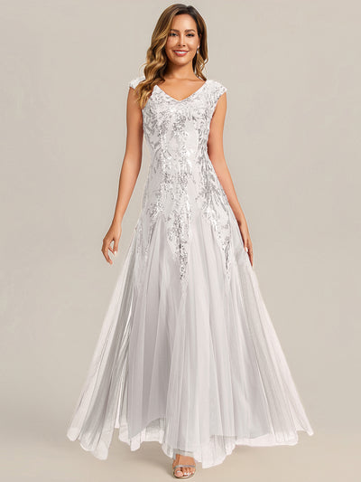 ever FREYA|Robe Longue de Soirée Chic en Tulle Brodé de Fleurs et Sequins