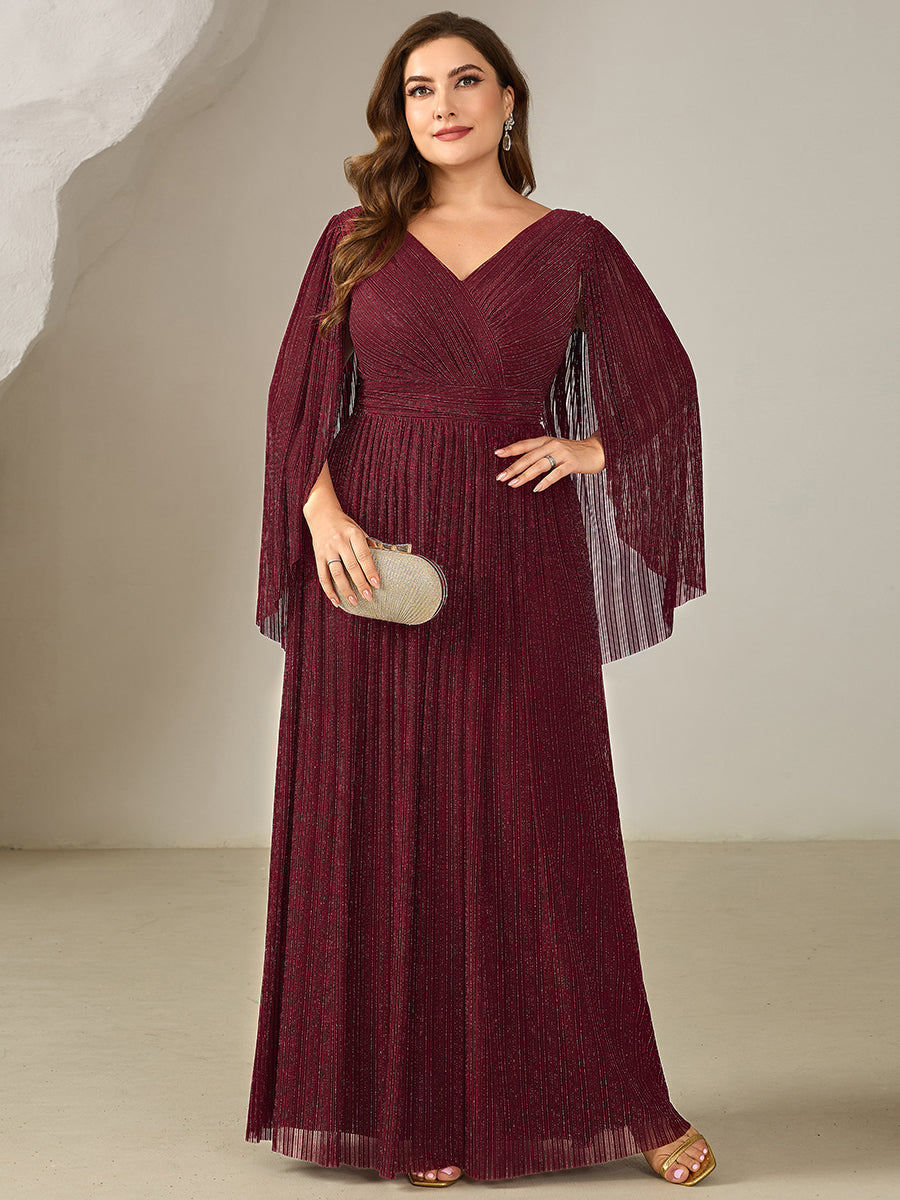 Robe longue à manches longues en batwing décolleté en V et coupe A #Couleur_Bordeaux