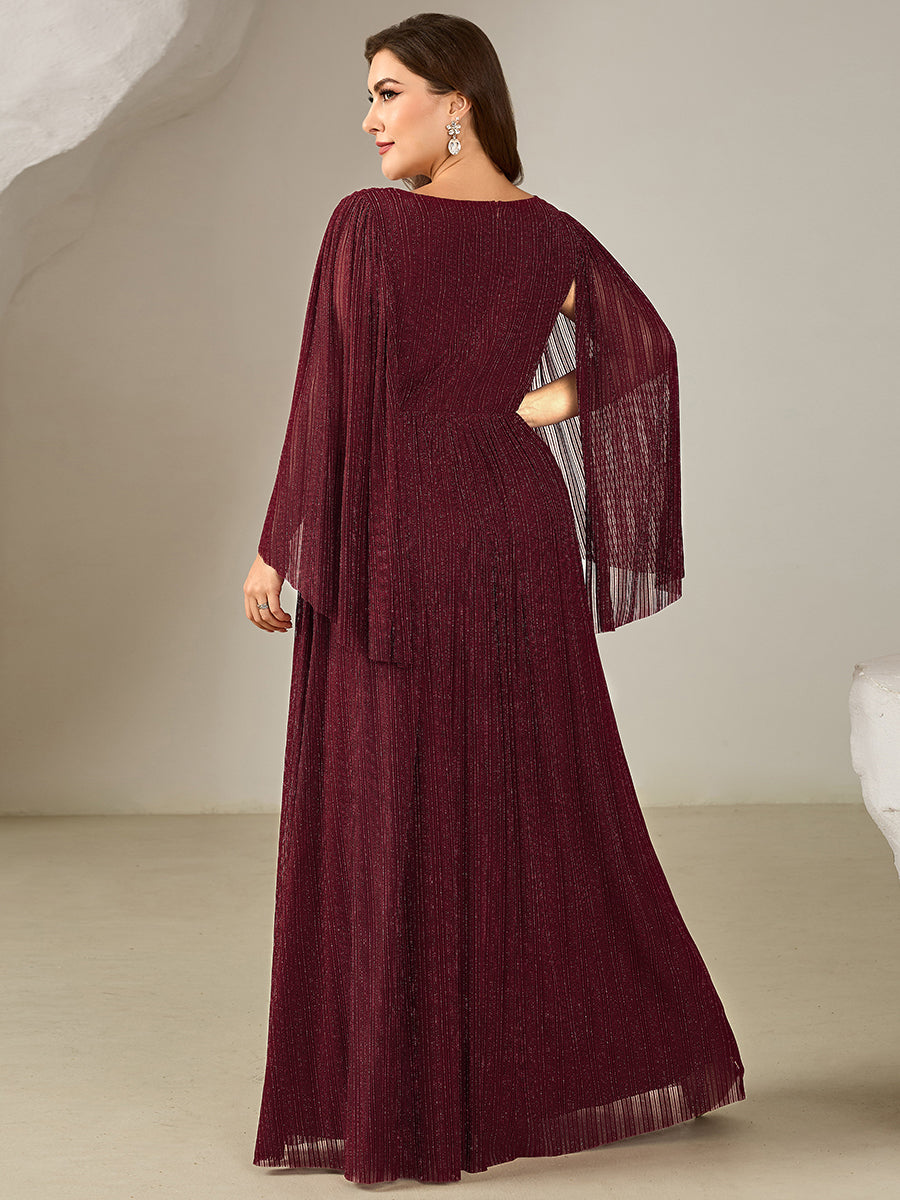 Robe longue à manches longues en batwing décolleté en V et coupe A #Couleur_Bordeaux