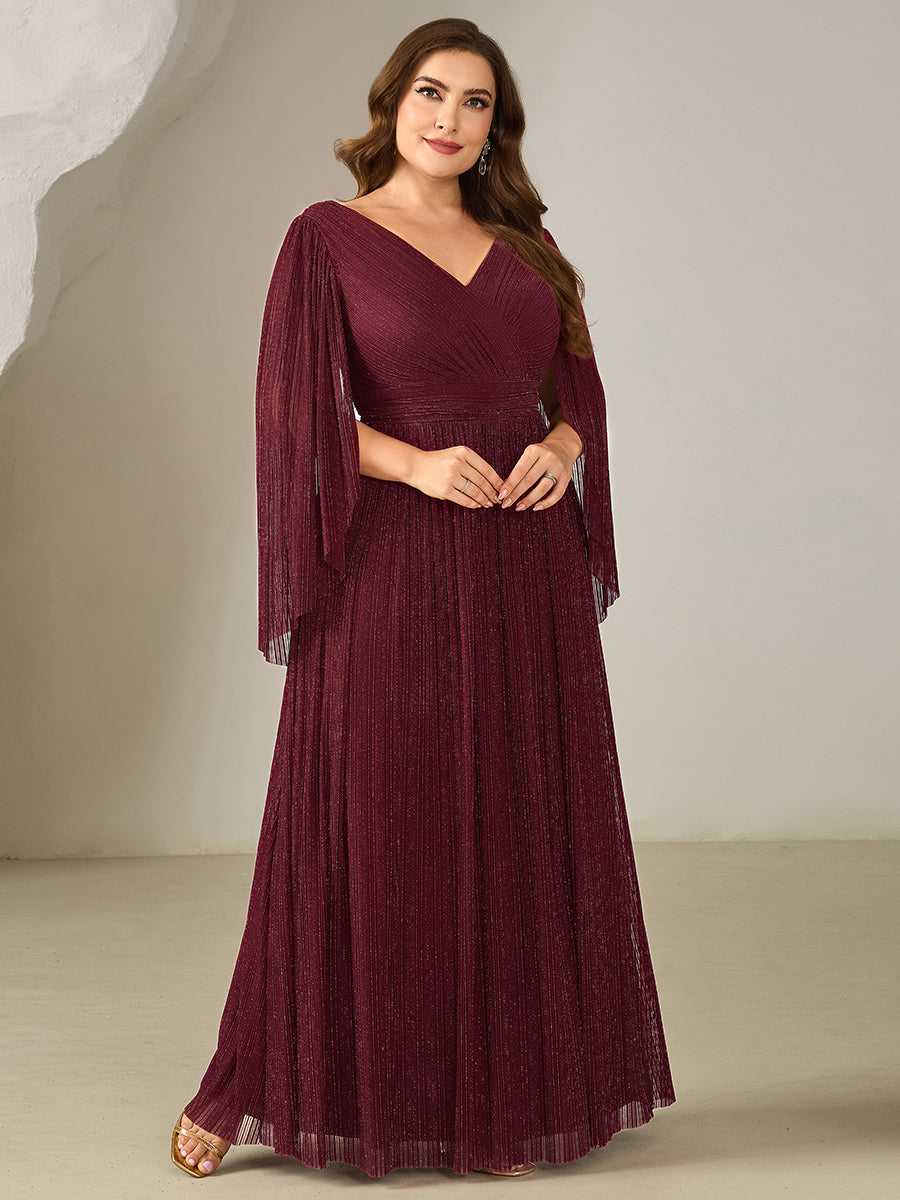 Robe longue à manches longues en batwing décolleté en V et coupe A #Couleur_Bordeaux