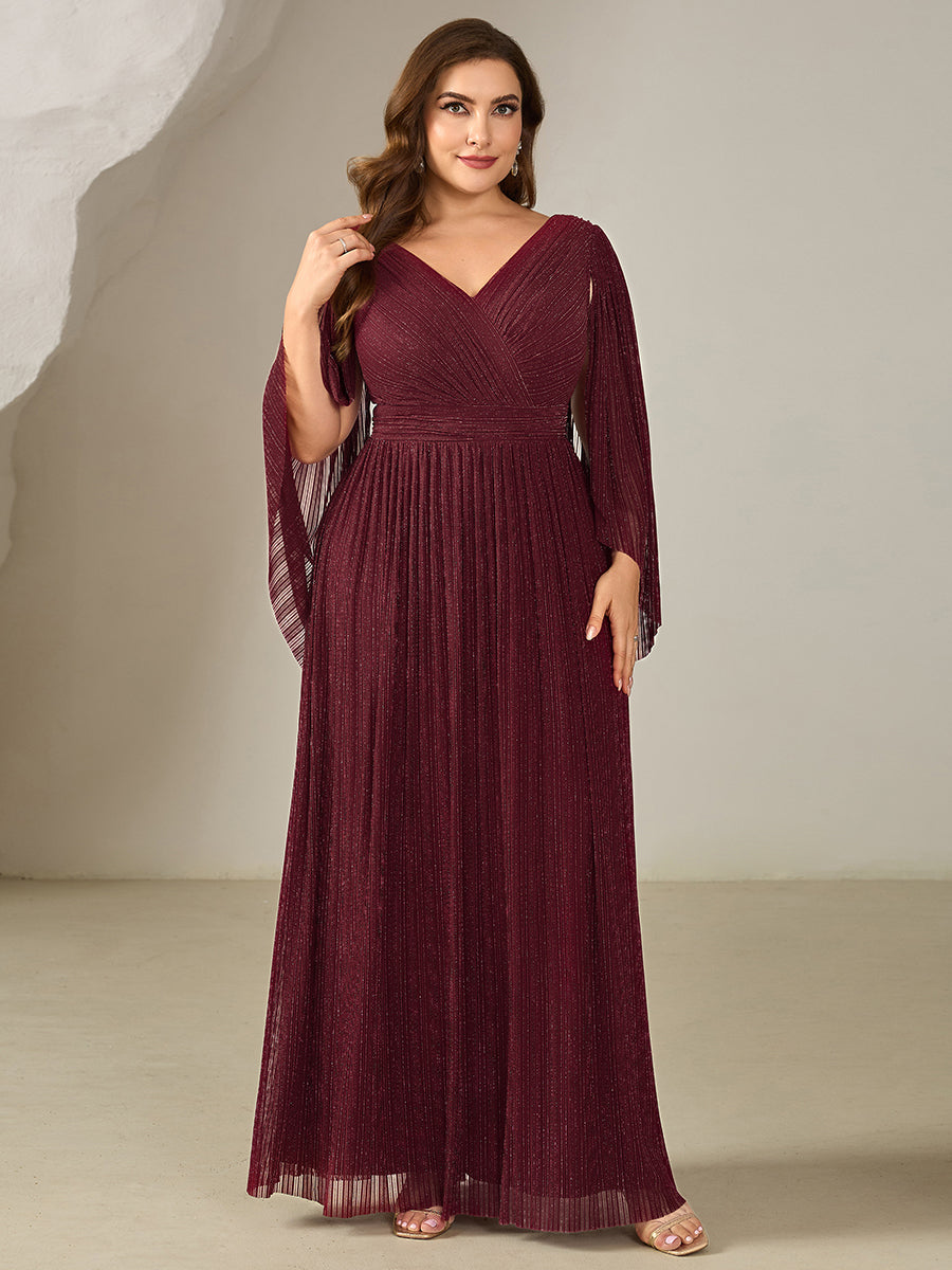 Robe longue à manches longues en batwing décolleté en V et coupe A #Couleur_Bordeaux