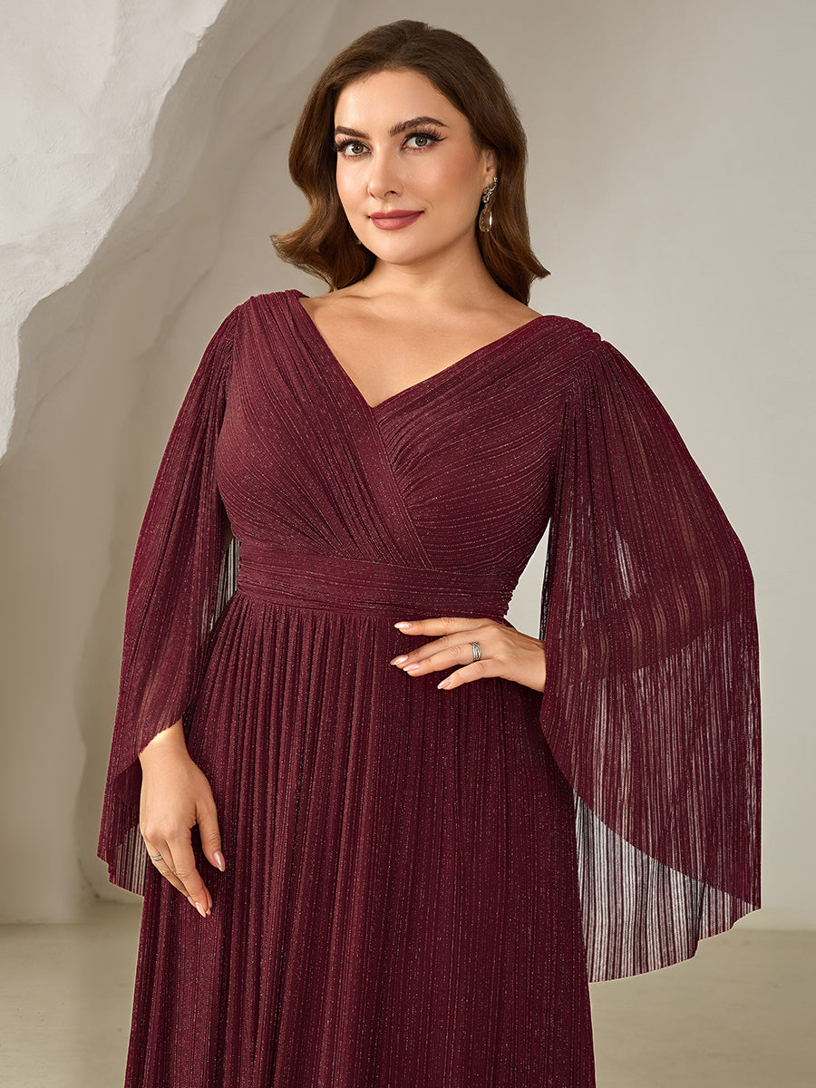 Robe longue à manches longues en batwing décolleté en V et coupe A #Couleur_Bordeaux