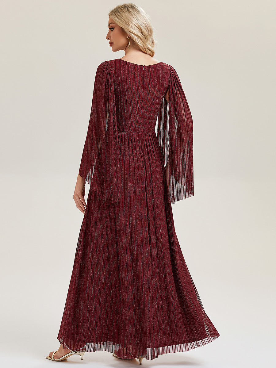 Robe longue à manches longues en batwing décolleté en V et coupe A #Couleur_Bordeaux