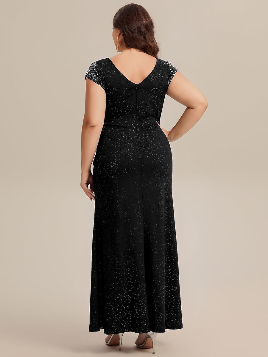 Robe moulante à manches courtes en stretch élevé avec décolleté en V noué et détails en sequins #Couleur_Noir