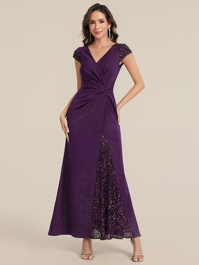ever KAIA|Robe Moulante Stretch à Manches Courtes Col V Noué avec Sequins