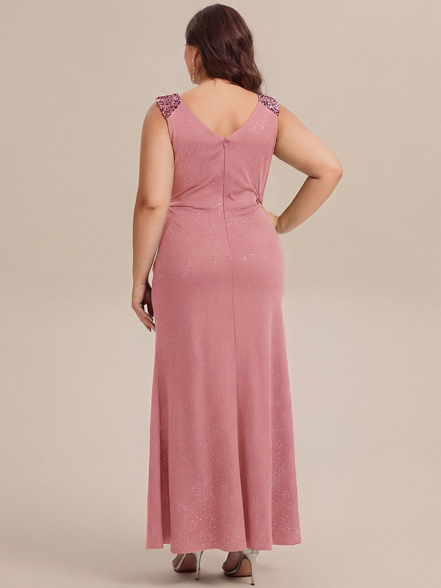 Robe moulante à manches courtes en stretch élevé avec décolleté en V noué et détails en sequins #Couleur_Rose fumee