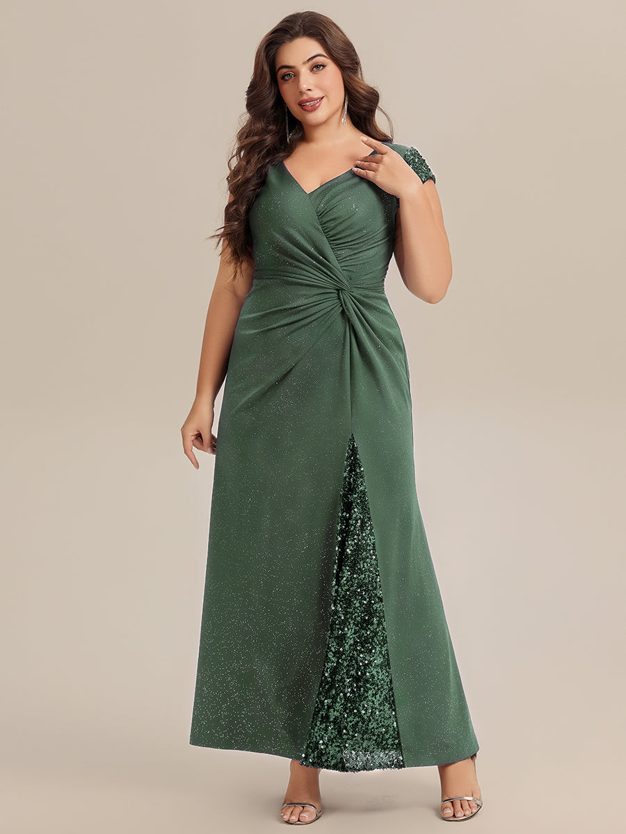 Robe moulante à manches courtes en stretch élevé avec décolleté en V noué et détails en sequins #Couleur_Eukalyptus Grün