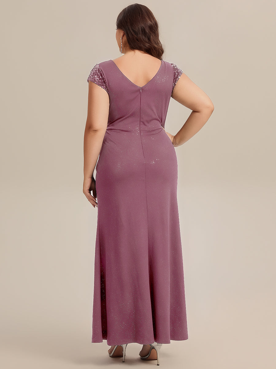 Robe moulante à manches courtes en stretch élevé avec décolleté en V noué et détails en sequins #Couleur_Orchidee