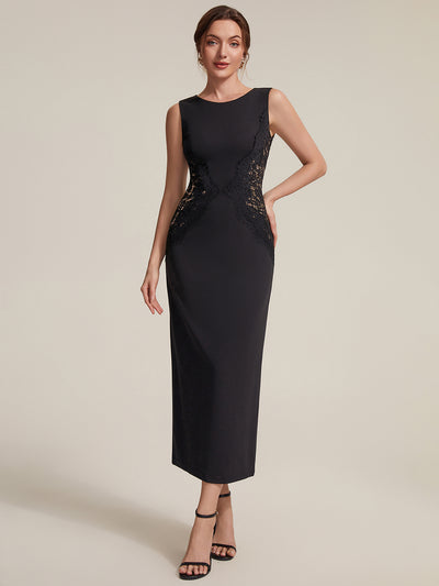ever IVORY|Robe maxi moulante sans bretelles en jersey extensible avec col rond et dentelle à frange