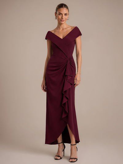 Robe de soirée sirène sans manches à col V, tissu extensible et coupe élégante