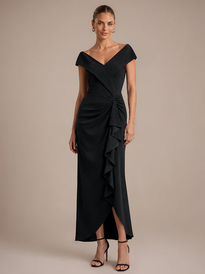 Robe de soirée sirène sans manches à col V, tissu extensible et coupe élégante