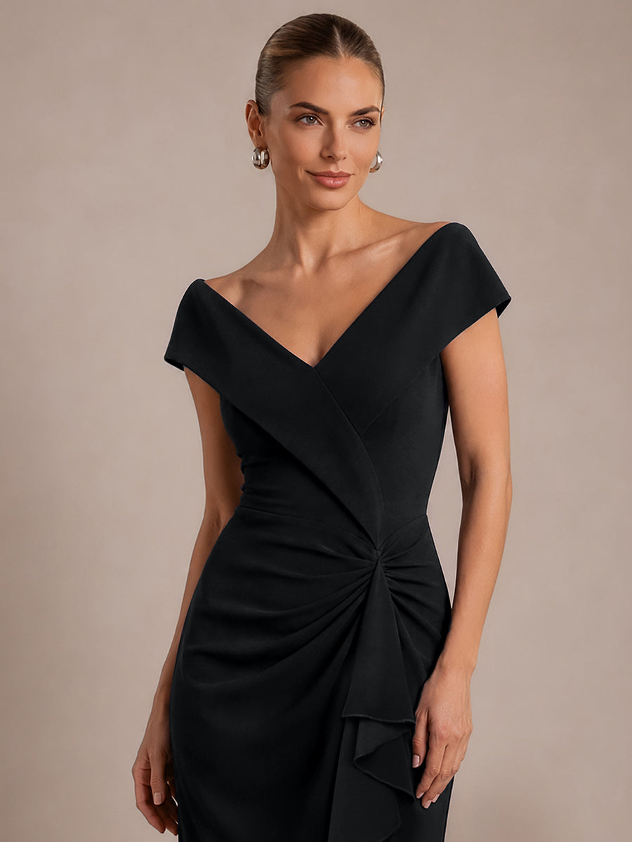 Robe sir¨¨ne ¨¤ encolure en V asym¨¦trique avec volants et fermeture ¨¦clair au dos sans manches tr¨¨s extensible #Couleur_Noir