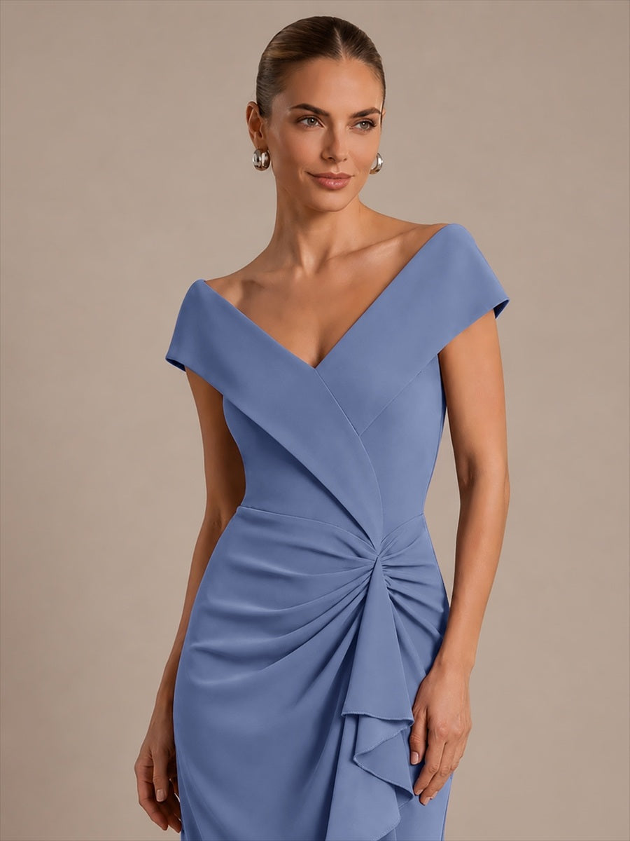 Robe sir¨¨ne ¨¤ encolure en V asym¨¦trique avec volants et fermeture ¨¦clair au dos sans manches tr¨¨s extensible #Couleur_Marine Fume