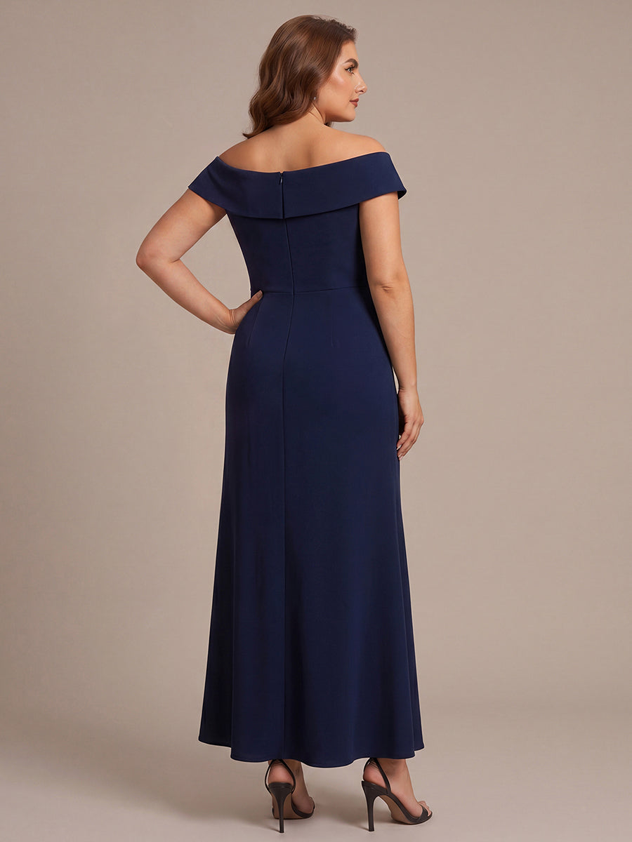 Robe sir¨¨ne ¨¤ encolure en V asym¨¦trique avec volants et fermeture ¨¦clair au dos sans manches tr¨¨s extensible #Couleur_Bleu Marine