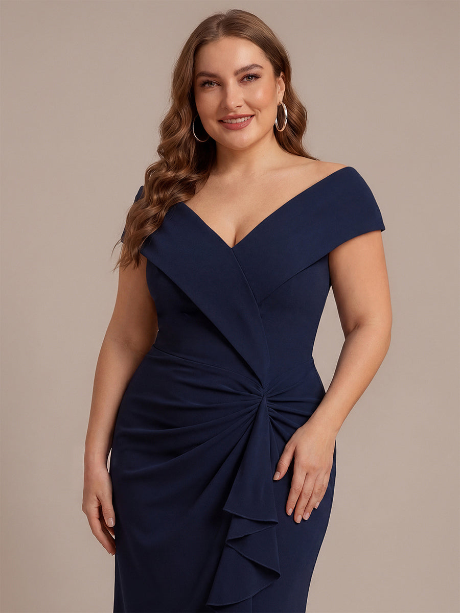 Robe sir¨¨ne ¨¤ encolure en V asym¨¦trique avec volants et fermeture ¨¦clair au dos sans manches tr¨¨s extensible #Couleur_Bleu Marine