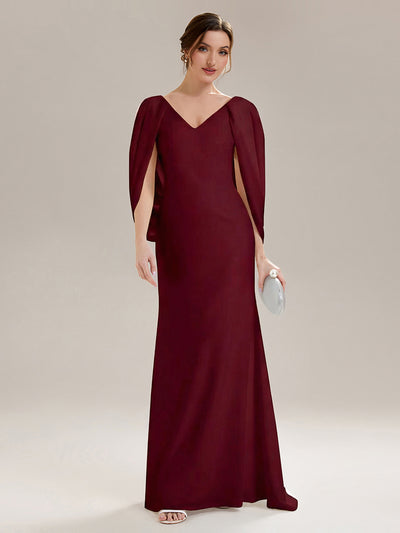 Robe sirène sans bretelles en stretch haut avec décolleté en V profond et manches cape