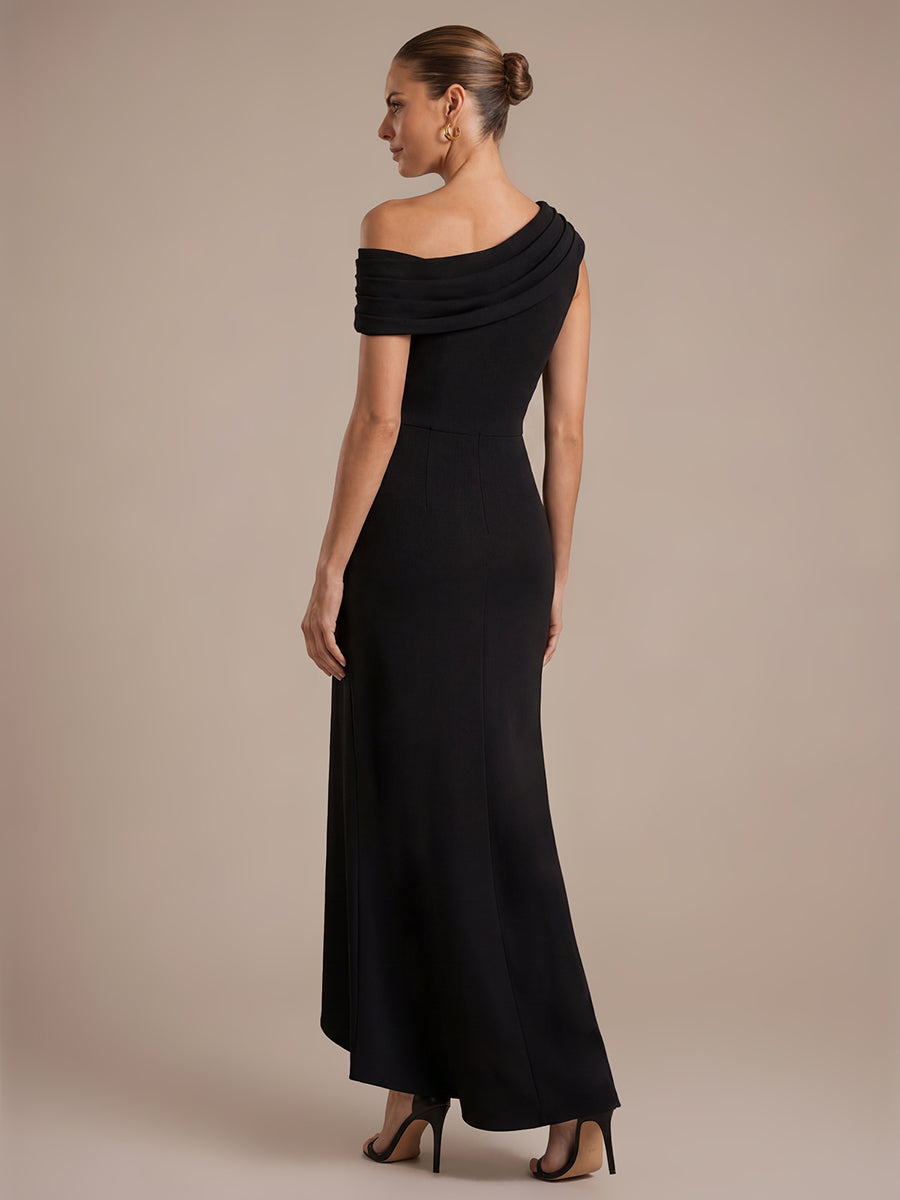 Robe sir¨¨ne sans bretelles ¨¤ volants avec fermeture ¨¦clair sur le c?t¨¦ et ourlet asym¨¦trique #Couleur_Noir
