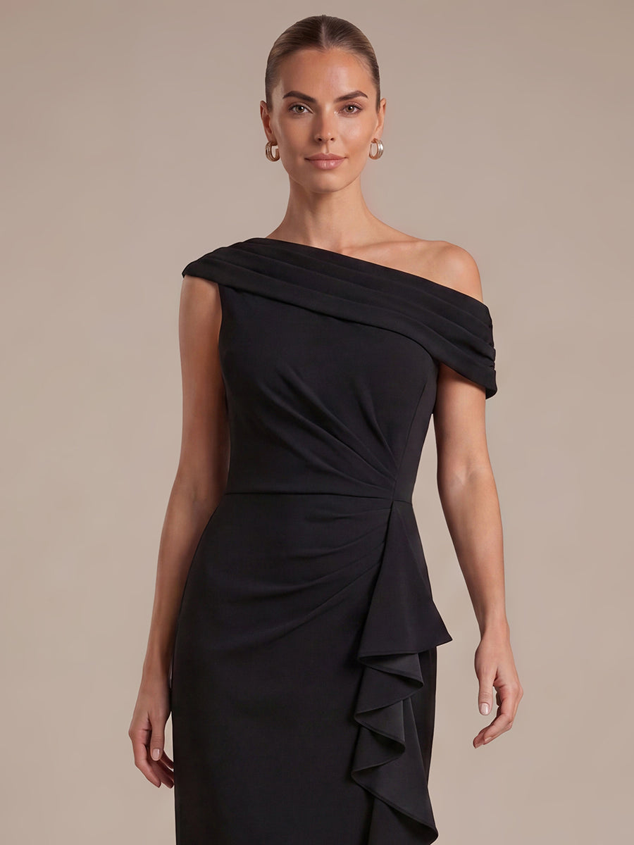 Robe sir¨¨ne sans bretelles ¨¤ volants avec fermeture ¨¦clair sur le c?t¨¦ et ourlet asym¨¦trique #Couleur_Noir