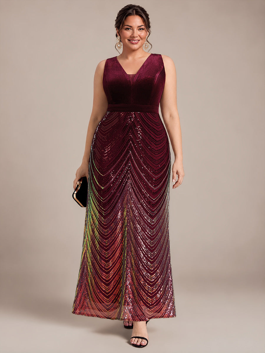 Robe sirène sans manches à décolleté en V maxi longueur avec fermeture éclair au dos #Couleur_Bordeaux