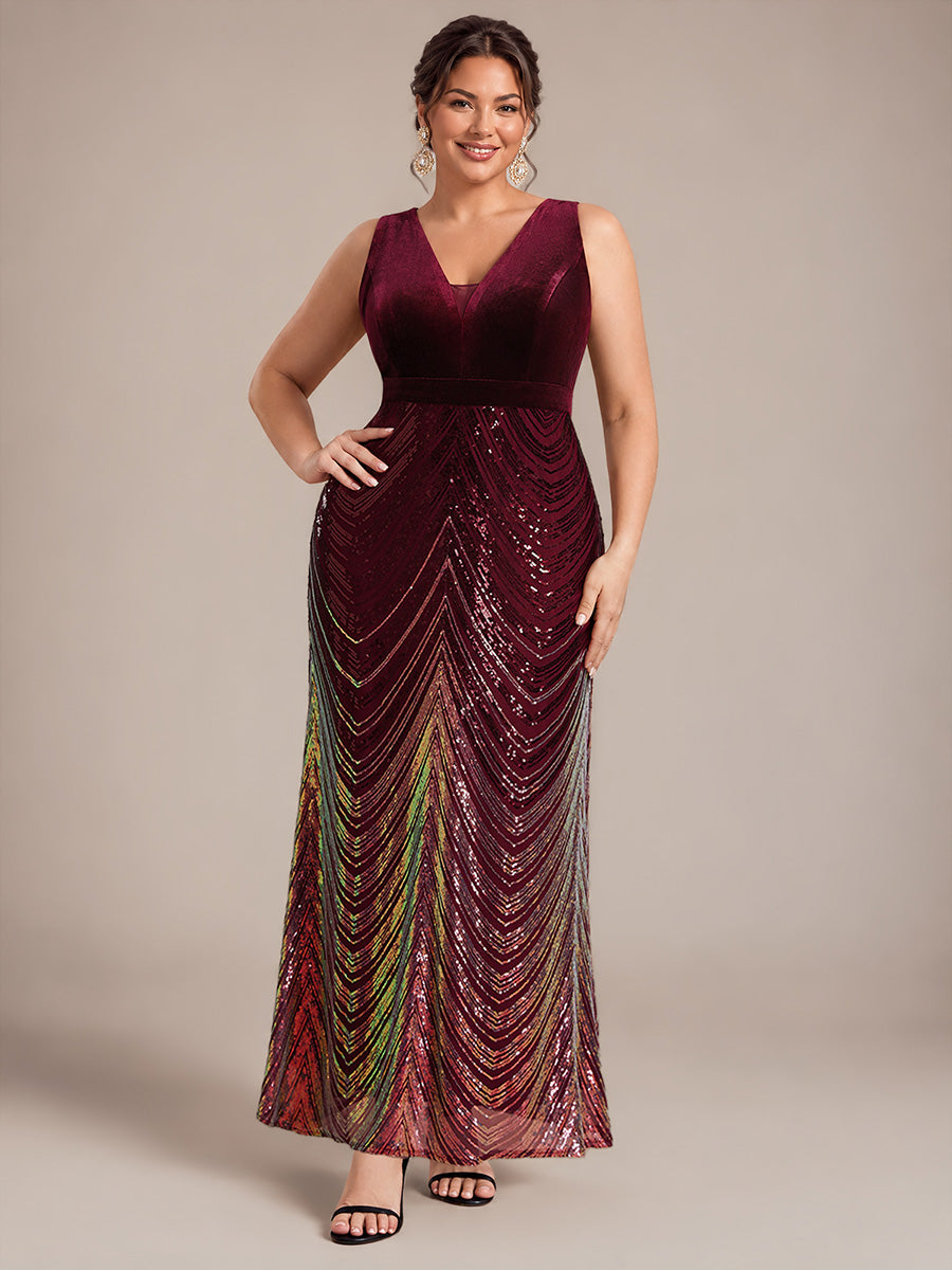 Robe sirène sans manches à décolleté en V maxi longueur avec fermeture éclair au dos #Couleur_Bordeaux