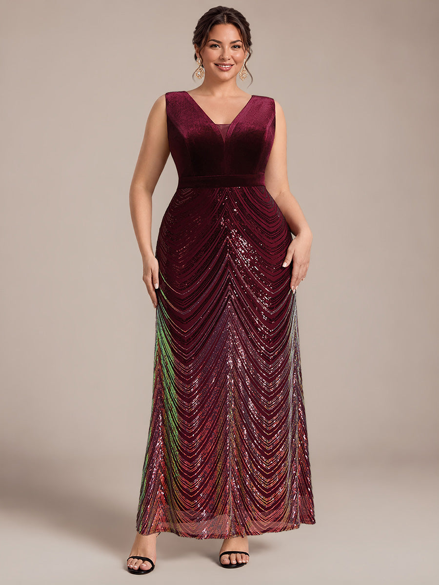 Robe sirène sans manches à décolleté en V maxi longueur avec fermeture éclair au dos #Couleur_Bordeaux
