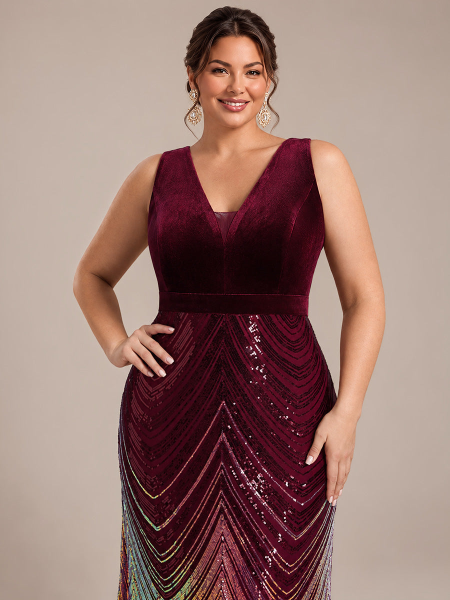 Robe sirène sans manches à décolleté en V maxi longueur avec fermeture éclair au dos #Couleur_Bordeaux
