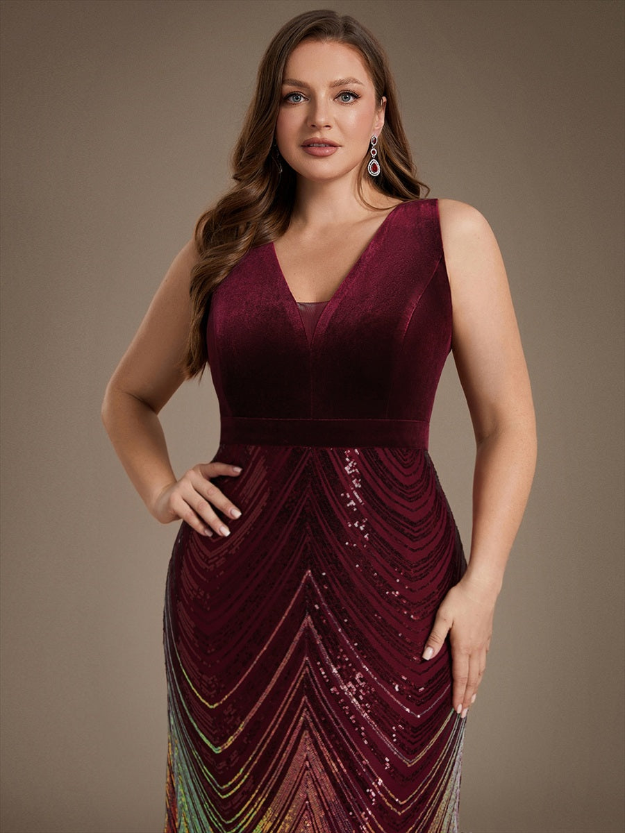 Robe sirène sans manches à décolleté en V maxi longueur avec fermeture éclair au dos #Couleur_Bordeaux