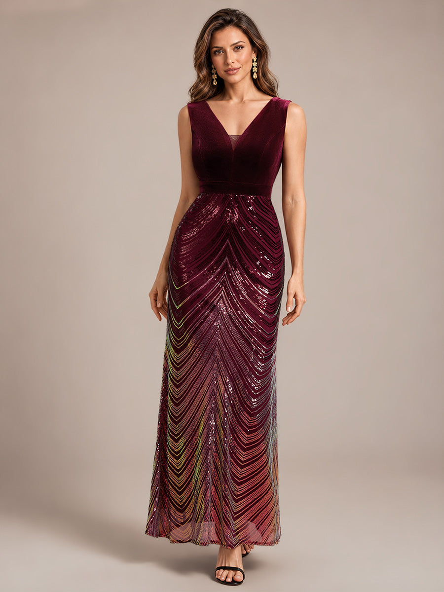 Robe sirène sans manches à décolleté en V maxi longueur avec fermeture éclair au dos #Couleur_Bordeaux