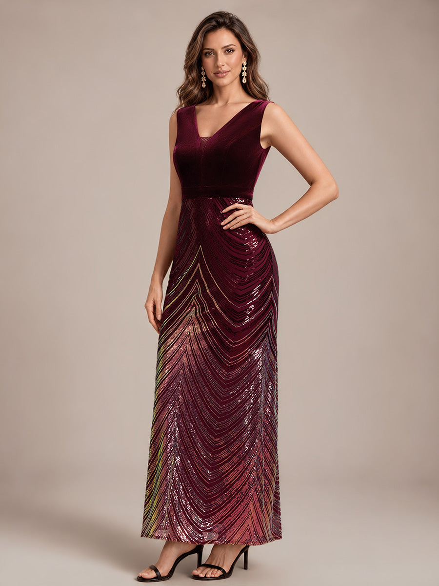 Robe sirène sans manches à décolleté en V maxi longueur avec fermeture éclair au dos #Couleur_Bordeaux