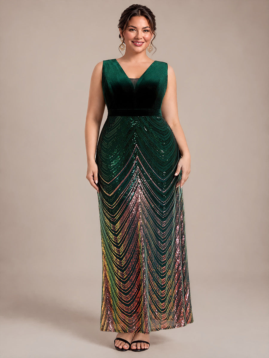 Robe sirène sans manches à décolleté en V maxi longueur avec fermeture éclair au dos #Couleur_Vert Fonce