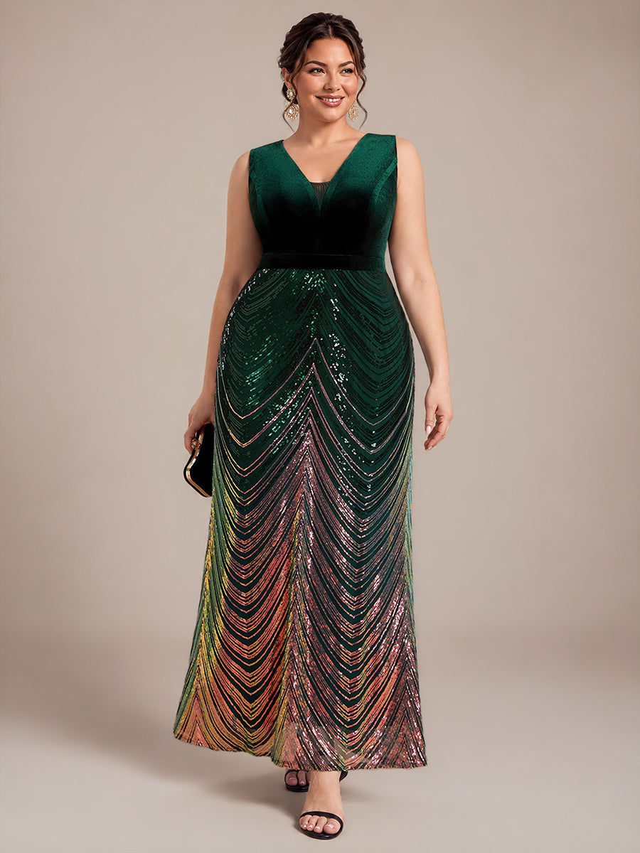 Robe sirène sans manches à décolleté en V maxi longueur avec fermeture éclair au dos #Couleur_Vert Fonce