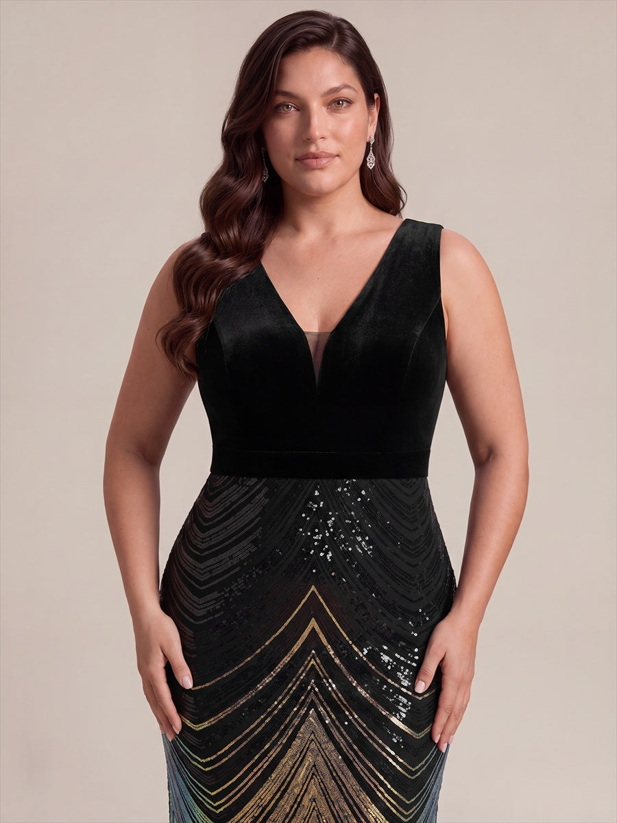 Robe sirène sans manches à décolleté en V maxi longueur avec fermeture éclair au dos #Couleur_Noir