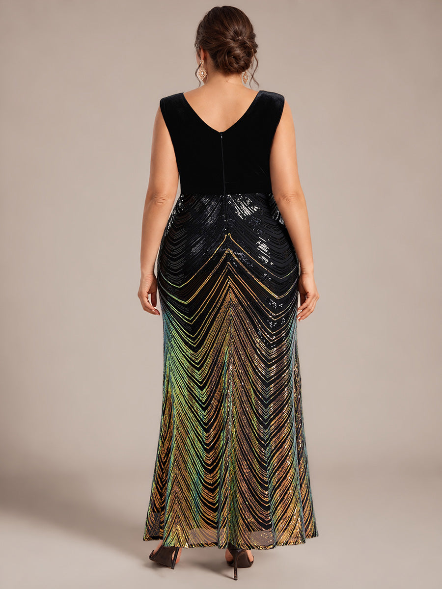 Robe sirène sans manches à décolleté en V maxi longueur avec fermeture éclair au dos #Couleur_Noir