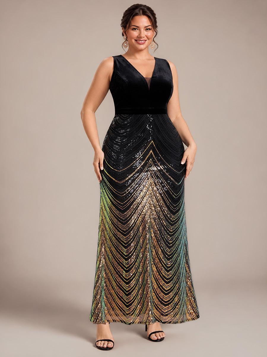 Robe sirène sans manches à décolleté en V maxi longueur avec fermeture éclair au dos #Couleur_Noir