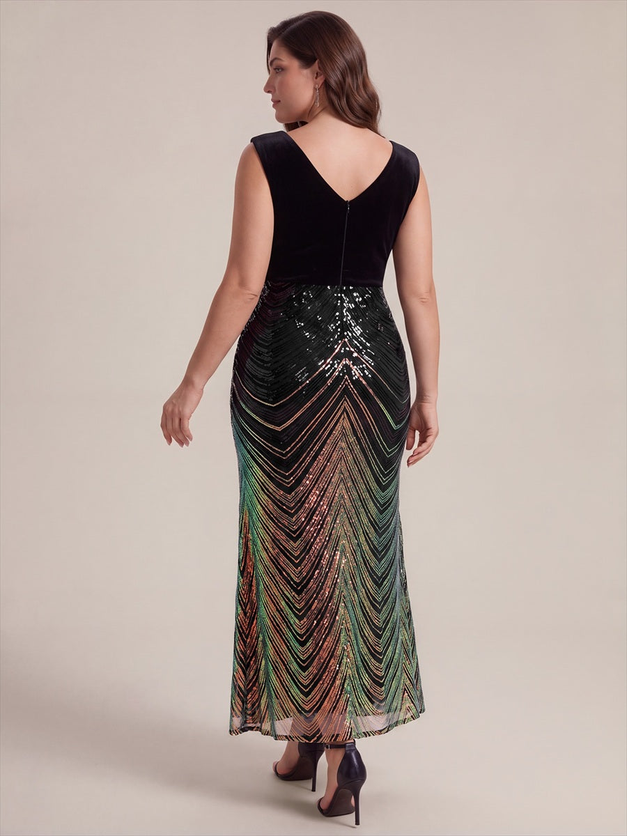 Robe sirène sans manches à décolleté en V maxi longueur avec fermeture éclair au dos #Couleur_Noir
