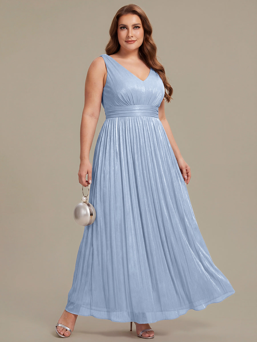 Robe longue évasée à encolure en V sans bretelles #Couleur_Marine Fume