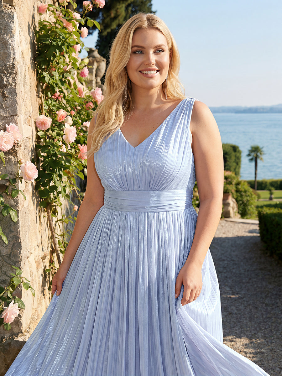 Robe longue évasée à encolure en V sans bretelles #Couleur_Marine Fume