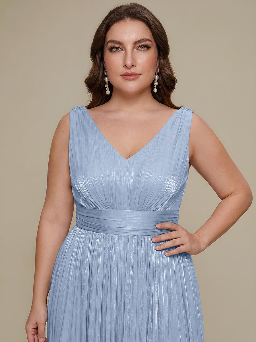 Robe longue évasée à encolure en V sans bretelles #Couleur_Marine Fume
