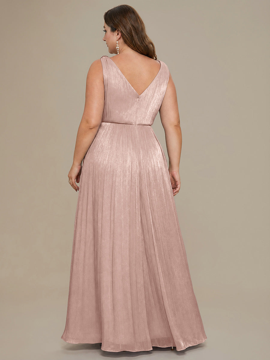 Robe longue évasée à encolure en V sans bretelles #Couleur_Rose fumee