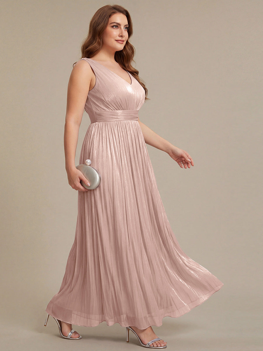 Robe longue évasée à encolure en V sans bretelles #Couleur_Rose fumee