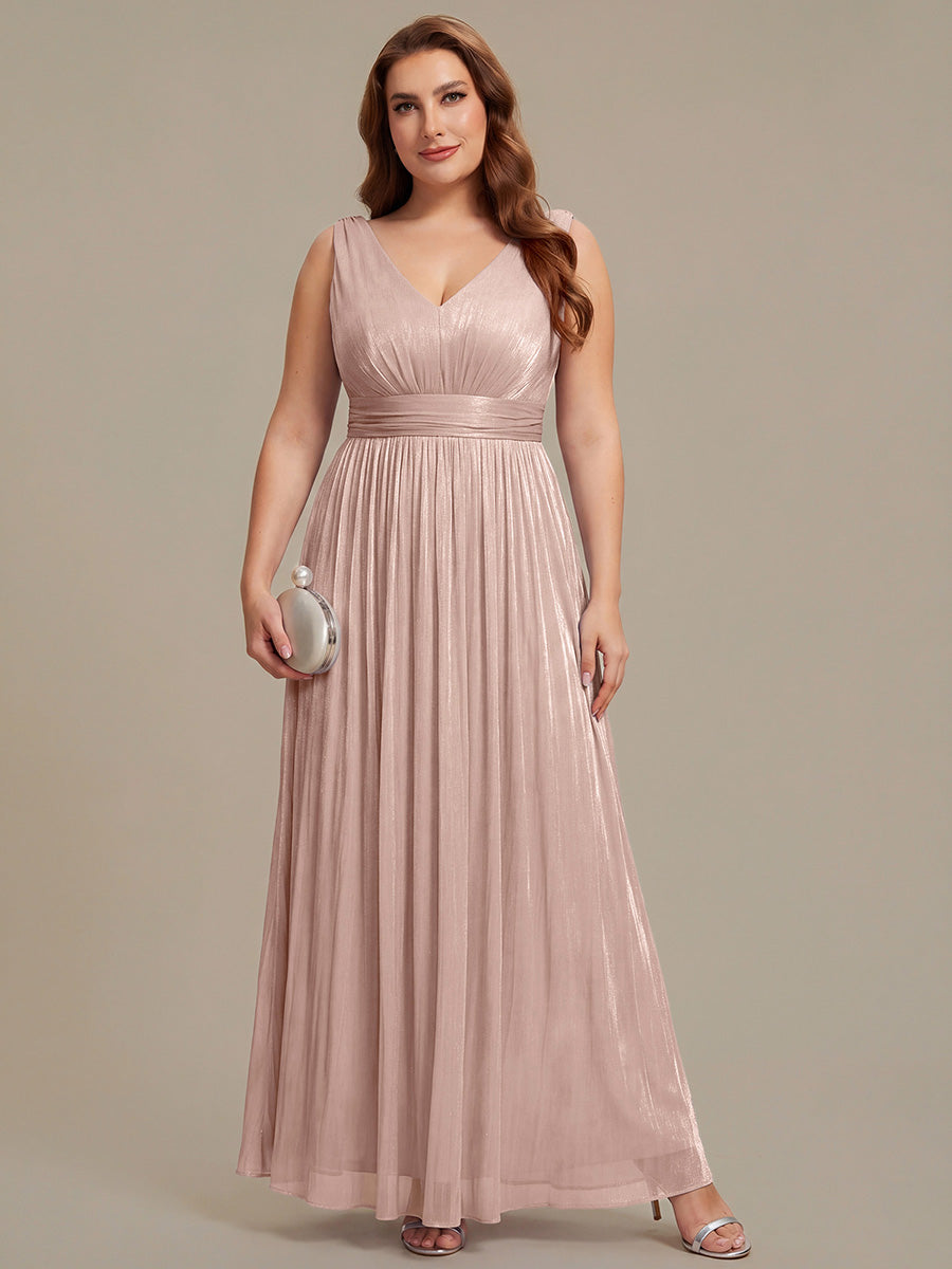 Robe longue évasée à encolure en V sans bretelles #Couleur_Rose fumee
