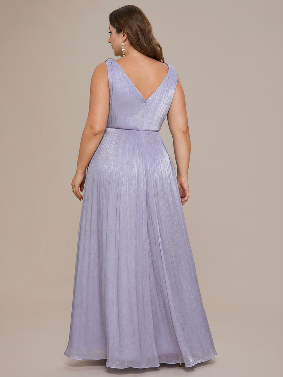 Robe longue évasée à encolure en V sans bretelles #Couleur_Lilas Givré